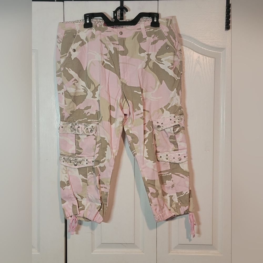 Pink and Tan Camouflage Cargo Pants Lazer Jeans